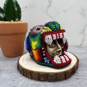 Jaguar Warrior Statue Huichol Sculpture Of Mexican Folk Art, Panther Wixarika As A Mexican Decorative Figure , Made Of Resin And Beads