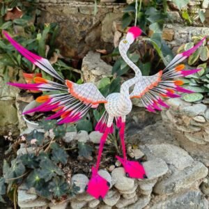 Large Flamenco Bird Statue Mexican Art Alebrije Sculpture, Wooden Heron Decoration Figure, Made Of Wood And Hand Carved