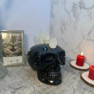 Luxury Black Skull Sculpture, Onyx Spikes Stone, Marble and Onyx, Natural Genuine Rock
