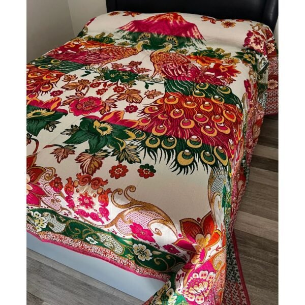 Mexican King Size Blanket - Peacock Design, Handmade Bed Cover - Image 2