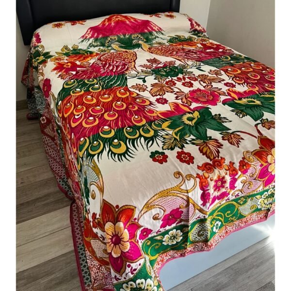 Mexican King Size Blanket - Peacock Design, Handmade Bed Cover - Image 3