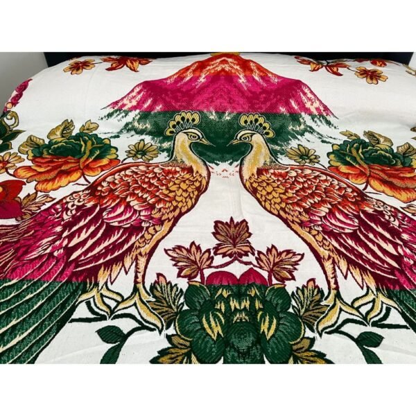 Mexican King Size Blanket - Peacock Design, Handmade Bed Cover - Image 4