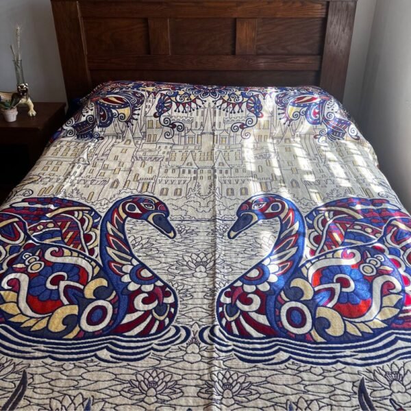 Mexican blanket, Swan Bird design, Bed cover, Full size blanket