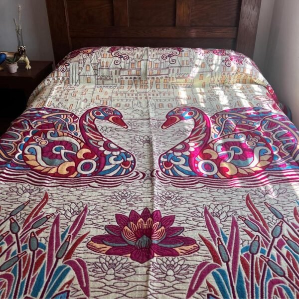 Mexican blanket, Swan Bird design, Bed cover, Full size blanket