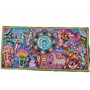 Mexico Huichol Thread Painting 47.24 “x 23.62” In Diamond Quality, Made By Huichol Art Xitacame, Mexican Decoration , Mexican Wall Art