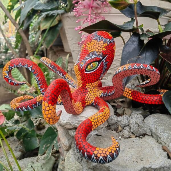 Octopus Figure Mexican Folk Art Alebrije Sculpture, Wooden As Mexican Decoration Statue, Made Of Wood And Carved By Hand