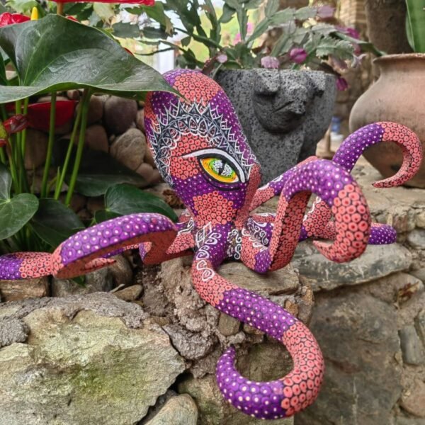 Octopus Figure Mexican Folk Art Alebrije Sculpture, Wooden As Mexican Decoration Statue, Made Of Wood And Carved By Hand