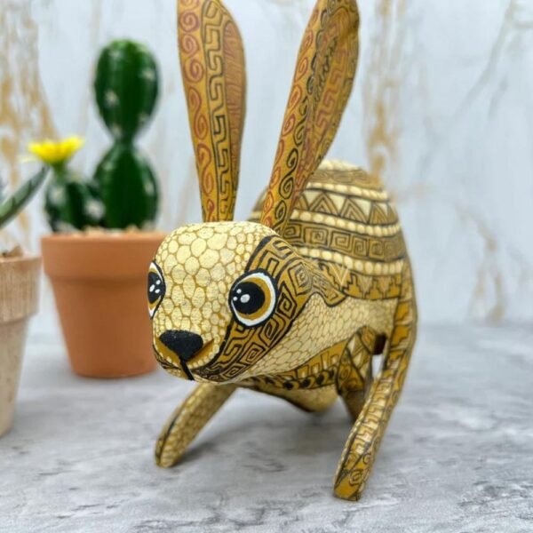 Rabbit Statue Mexican Folk Art Alebrije Sculpture, Wooden Bunny Decoration Figurine, Made Of Wood Carved By Hand