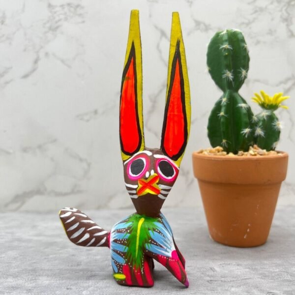 Rabbit Statue Mexican Folk Art Alebrije Sculpture, Wooden Bunny Decoration Figurine, Made Of Wood Carved By Hand