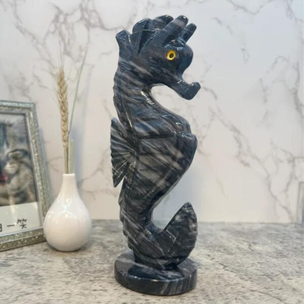 Sea Horse sculpture, Stone sea horse, Marble Animal, Natural Genuine Rock And Hand Carved. Home Decor