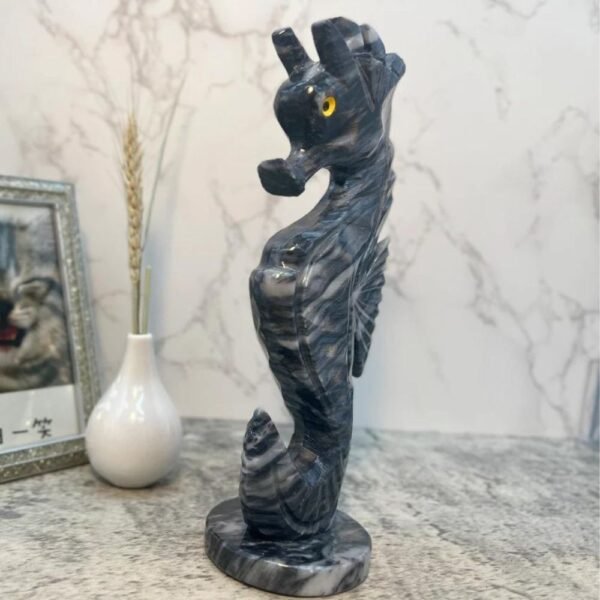 Sea Horse sculpture, Stone sea horse, Marble Animal, Natural Genuine Rock And Hand Carved. Home Decor