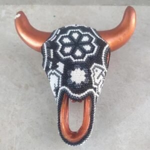 Sheep Sculpture Huichol Statue Of Mexican Folk Art, Bighorn Sheep Wixarika As A Mexican Decorative Figure, Made Of Resin And Beads