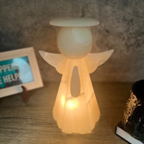 Table lamp crystal, Stone lamp, Onyx decor, Angel night light, Angel lamp