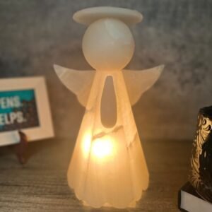 Table lamp crystal, Stone lamp, Onyx decor, Angel night light, Angel lamp