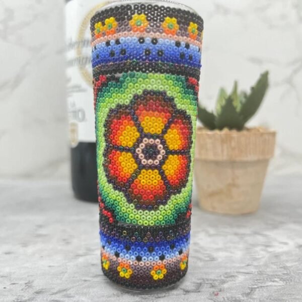 Tequila Shoot Drink Huichol Of Mexican Folk Art, Big Size Shoot Wixarika As A Mexican Decorative Figure, Made Of Crystal Glass And Beads