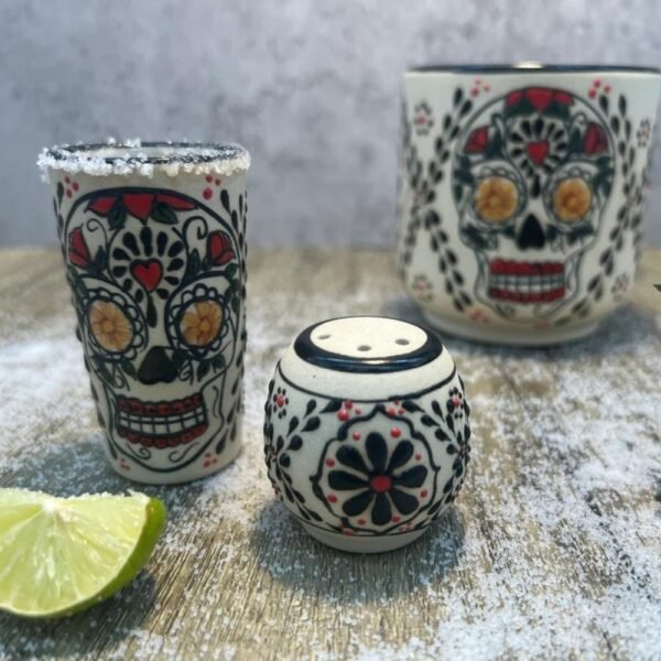 Tequila, Skull shot glass, Coffee Cup Talavera pottery, Fathers day gift, Handcrafted in Mexico, 3 pieces