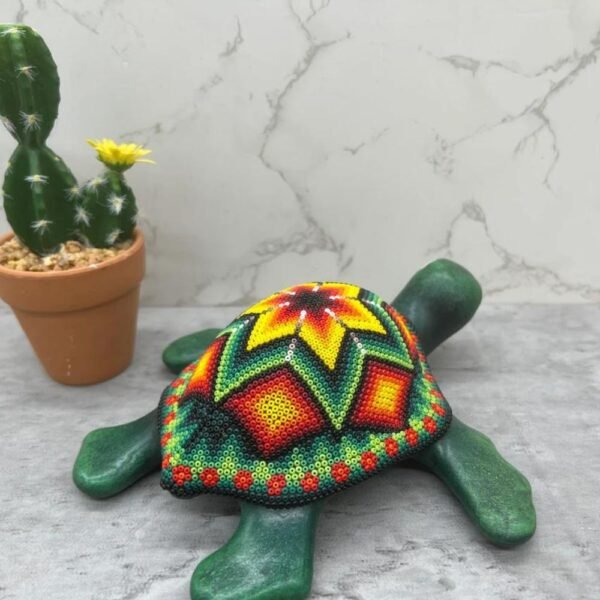 Turtle Statue Huichol Sculpture Of Mexican Folk Art, Turtle Wixarika As A Mexican Decorative Figure , Made Of Resin And Beads