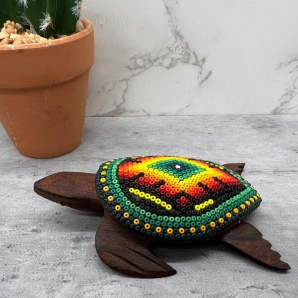Turtle Statue Huichol Sculpture Of Mexican Folk Art, Turtle Wixarika As A Mexican Decorative Figure , Made Of Resin And Beads