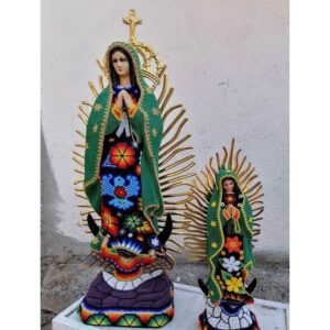 Virgin Mary statue Huichol Sculpture Of Mexican Folk Art, Guadalupe Wixarika As A Mexican Religious statues , Made Of Resin And Beads