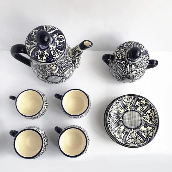 15 pieces, Mothers day gif, Ceramic Teapot and Espresso Cup Set, Mexican pottery, Talavera