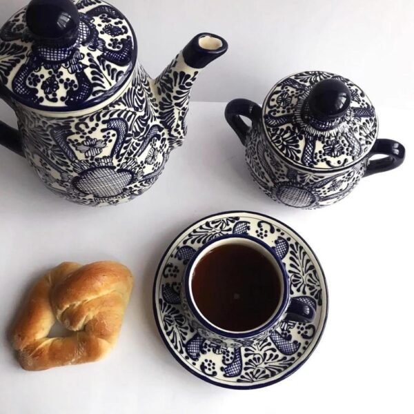 15 pieces, Mothers day gif, Ceramic Teapot and Espresso Cup Set, Mexican pottery, Talavera