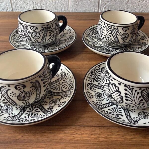 15 pieces, Mothers day gif, Ceramic Teapot and Espresso Cup Set, Mexican pottery, Talavera