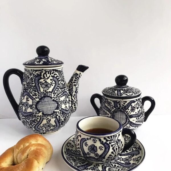 15 pieces, Mothers day gif, Ceramic Teapot and Espresso Cup Set, Mexican pottery, Talavera