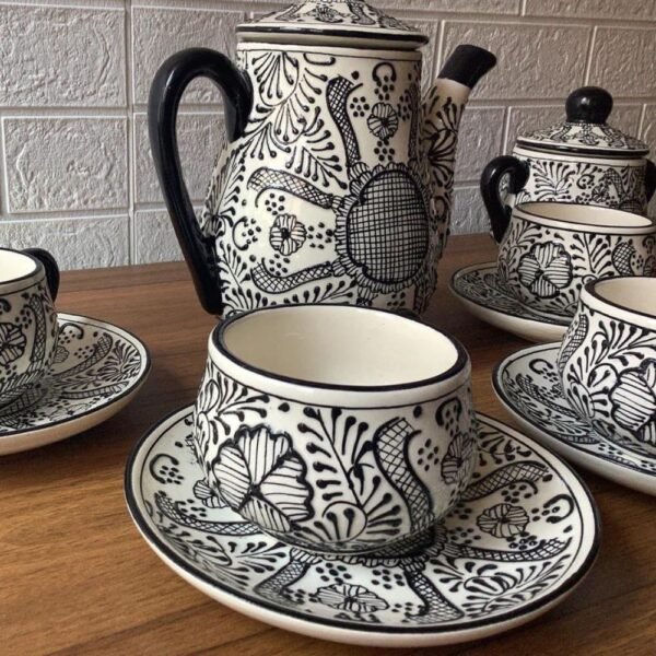 15 pieces, Mothers day gif, Ceramic Teapot and Espresso Cup Set, Mexican pottery, Talavera