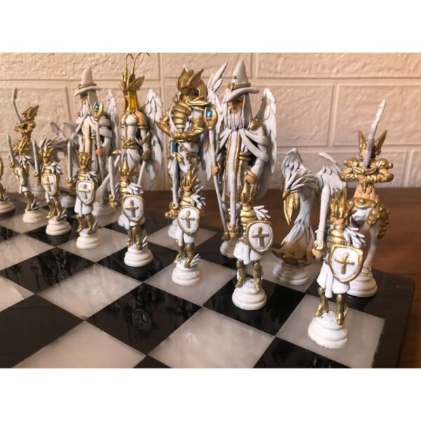 Angels vs demons, Chess set 11.81” x 11.81”, Marble Chess board in black and white, Chess set handmade, Resin chess set