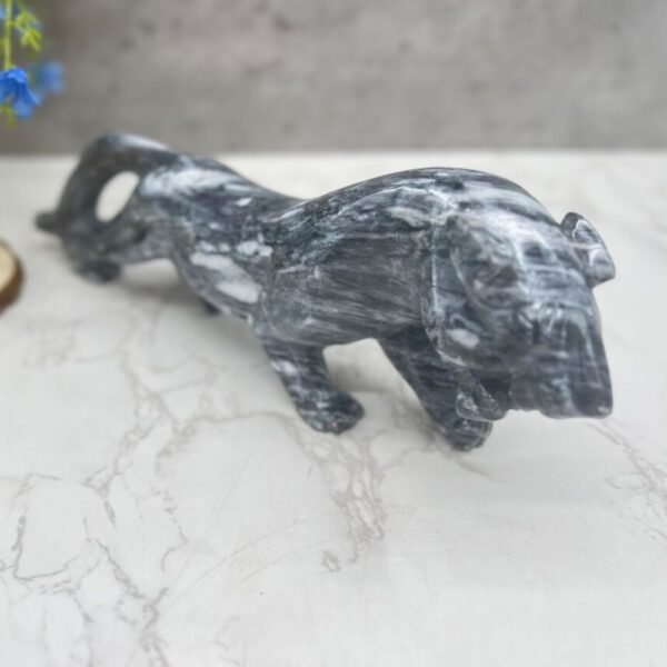 BIG Jaguar sculpture, Stone panther, Marble Animal, Natural Genuine Rock And Hand Carved. Home Decor