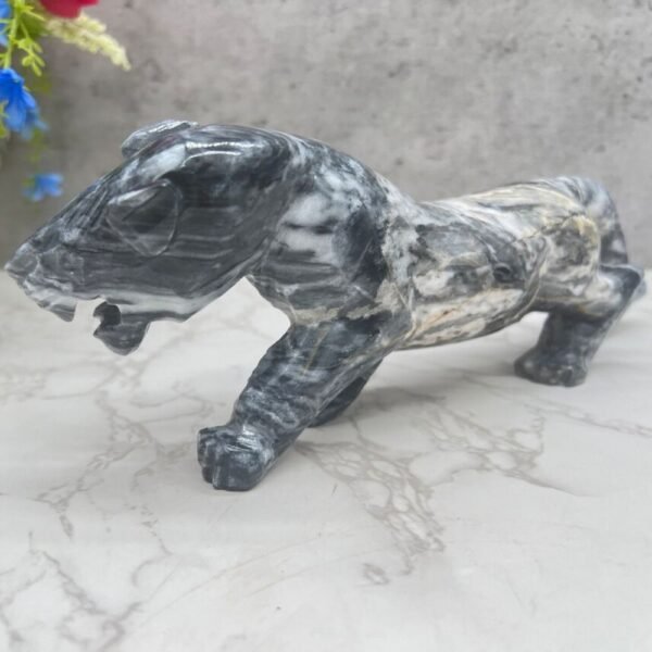 BIG Jaguar sculpture, Stone panther, Marble Animal, Natural Genuine Rock And Hand Carved. Home Decor