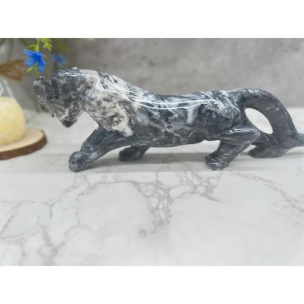 BIG Jaguar sculpture, Stone panther, Marble Animal, Natural Genuine Rock And Hand Carved. Home Decor