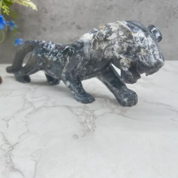 BIG Jaguar sculpture, Stone panther, Marble Animal, Natural Genuine Rock And Hand Carved. Home Decor