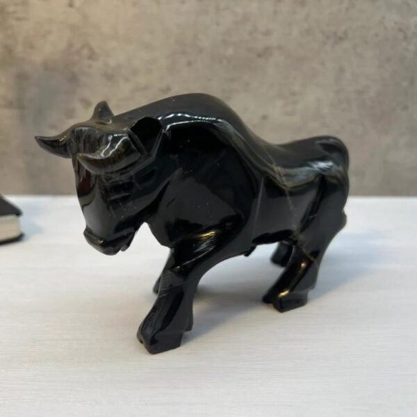 BIG black bull, Bull sculpture, Marble bull, Carved stone animal, Statue bull, Gemstone bull, Mini Crystal Animal