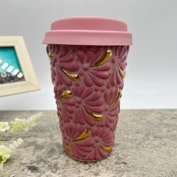 Cappuccino Cup Gold Details, Mexican Coffee Mug, Puebla Talavera Pottery