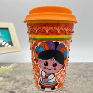 Cappuccino Cup, Lele Mexican Coffee Mug, Puebla Talavera Pottery, Ceramic Thermos, Handmade Lead-Free Includes Lid, Custom Available