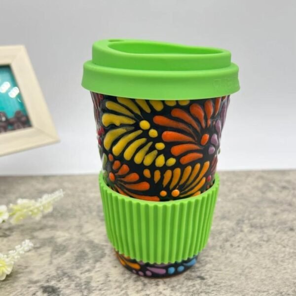 Cappuccino Cup, Mexican Coffee Mug, Puebla Talavera Pottery, Ceramic Thermos, Handmade Lead-Free Includes Lid, Custom Available