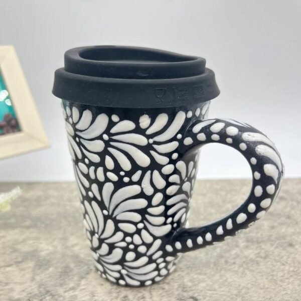 Cappuccino Cup, Mexican Coffee Mug, Puebla Talavera Pottery, Ceramic Thermos, Handmade Lead-Free Includes Lid, Custom Available