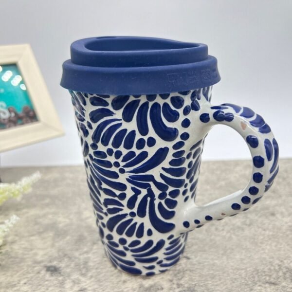 Cappuccino Cup, Mexican Coffee Mug, Puebla Talavera Pottery, Ceramic Thermos, Handmade Lead-Free Includes Lid, Custom Available