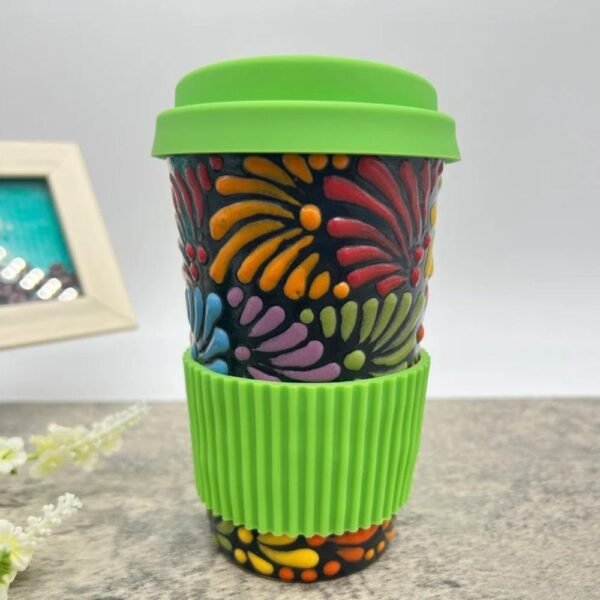 Cappuccino Cup, Mexican Coffee Mug, Puebla Talavera Pottery, Ceramic Thermos, Handmade Lead-Free Includes Lid, Custom Available