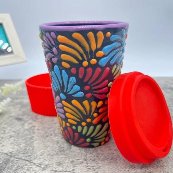 Cappuccino Cup, Mexican Coffee Mug, Puebla Talavera Pottery, Ceramic Thermos, Handmade Lead-Free Includes Lid, Custom Available - Image 3