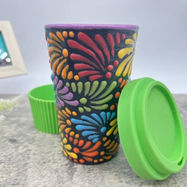 Cappuccino Cup, Mexican Coffee Mug, Puebla Talavera Pottery, Ceramic Thermos, Handmade Lead-Free Includes Lid, Custom Available