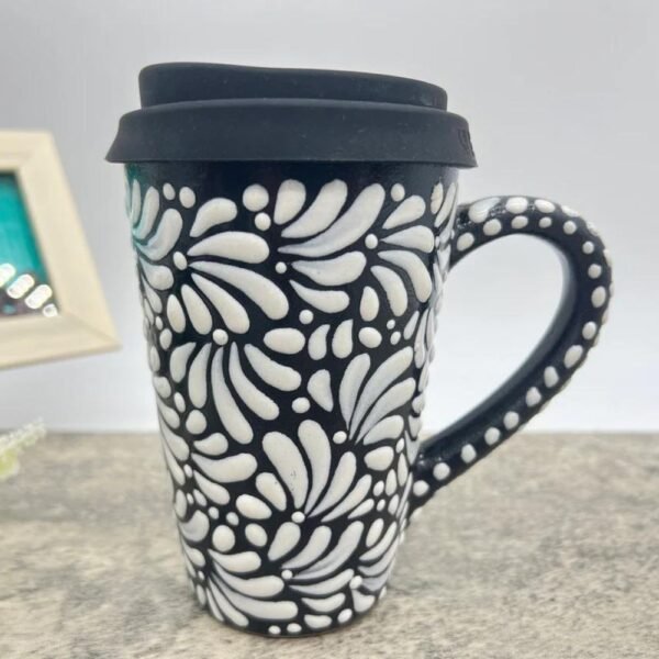 Cappuccino Cup, Mexican Coffee Mug, Puebla Talavera Pottery, Ceramic Thermos, Handmade Lead-Free Includes Lid, Custom Available