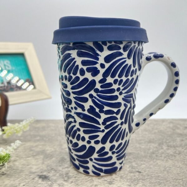 Cappuccino Cup, Mexican Coffee Mug, Puebla Talavera Pottery, Ceramic Thermos, Handmade Lead-Free Includes Lid, Custom Available