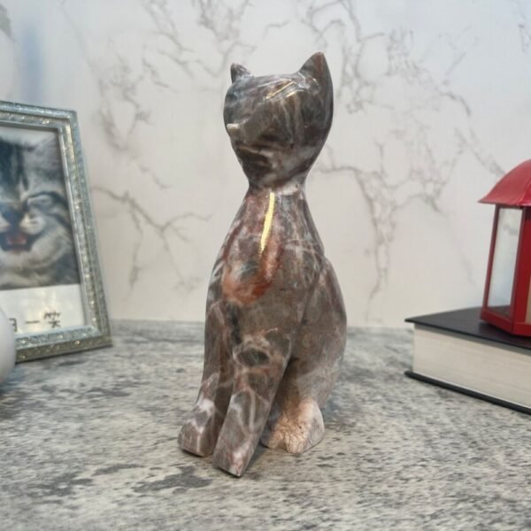 Cat statue, Cat figurine, Stone cat sculpture, Cat carving, White cat figurine, Carved stone animal