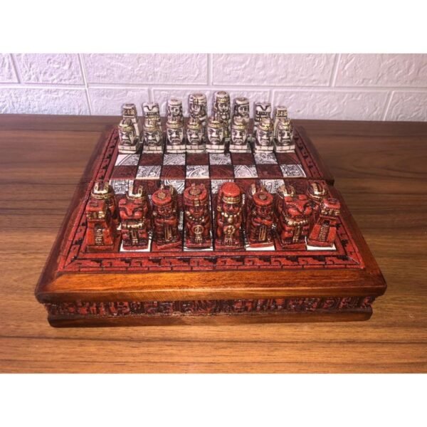 Chess set 10.23” x 10.23”, Resin Chess set in red and white, Mexican chess, Chess set handmade, Wooden chess, Doubles as a book