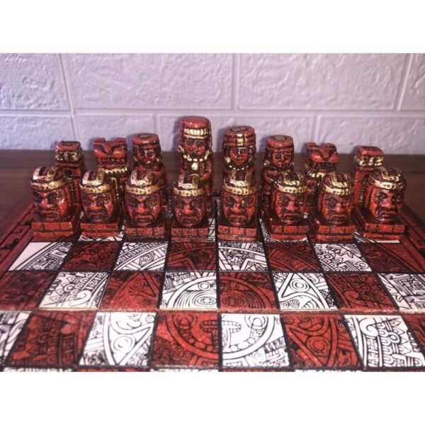 Chess set 10.23” x 10.23”, Resin Chess set in red and white, Mexican chess, Chess set handmade, Wooden chess, Doubles as a book