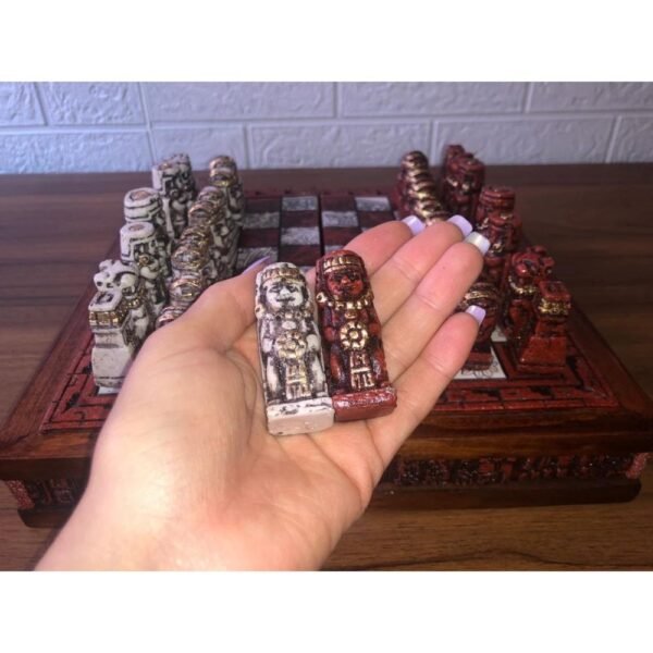 Chess set 10.23” x 10.23”, Resin Chess set in red and white, Mexican chess, Chess set handmade, Wooden chess, Doubles as a book