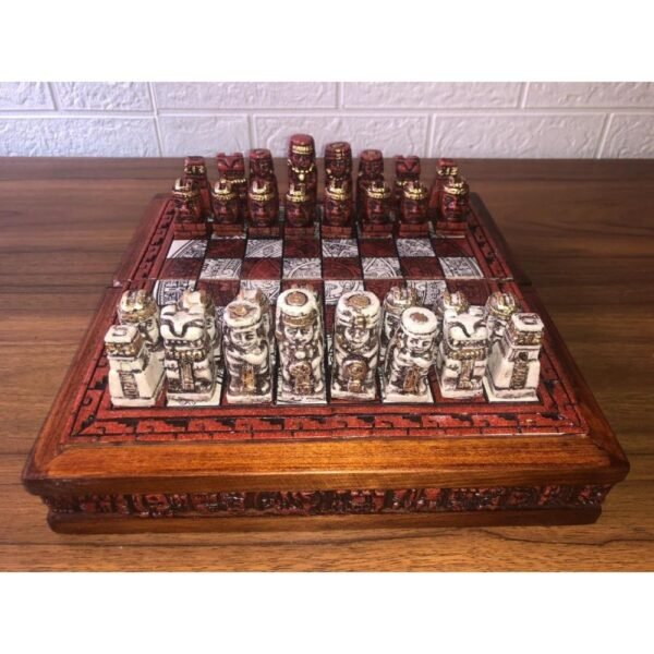 Chess set 10.23” x 10.23”, Resin Chess set in red and white, Mexican chess, Chess set handmade, Wooden chess, Doubles as a book