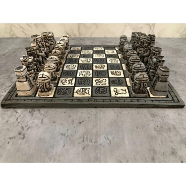 Chess set 11.81” x 11.81”, Resin Chess set in gray and white, Olmec chess, Chess set handmade, Resin chess